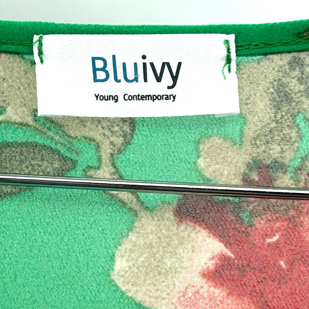 Bluivy Green Floral Print Sheer Chiffon Kimono Cardigan Swim Suit Coverup M/L - Picture 3 of 4
